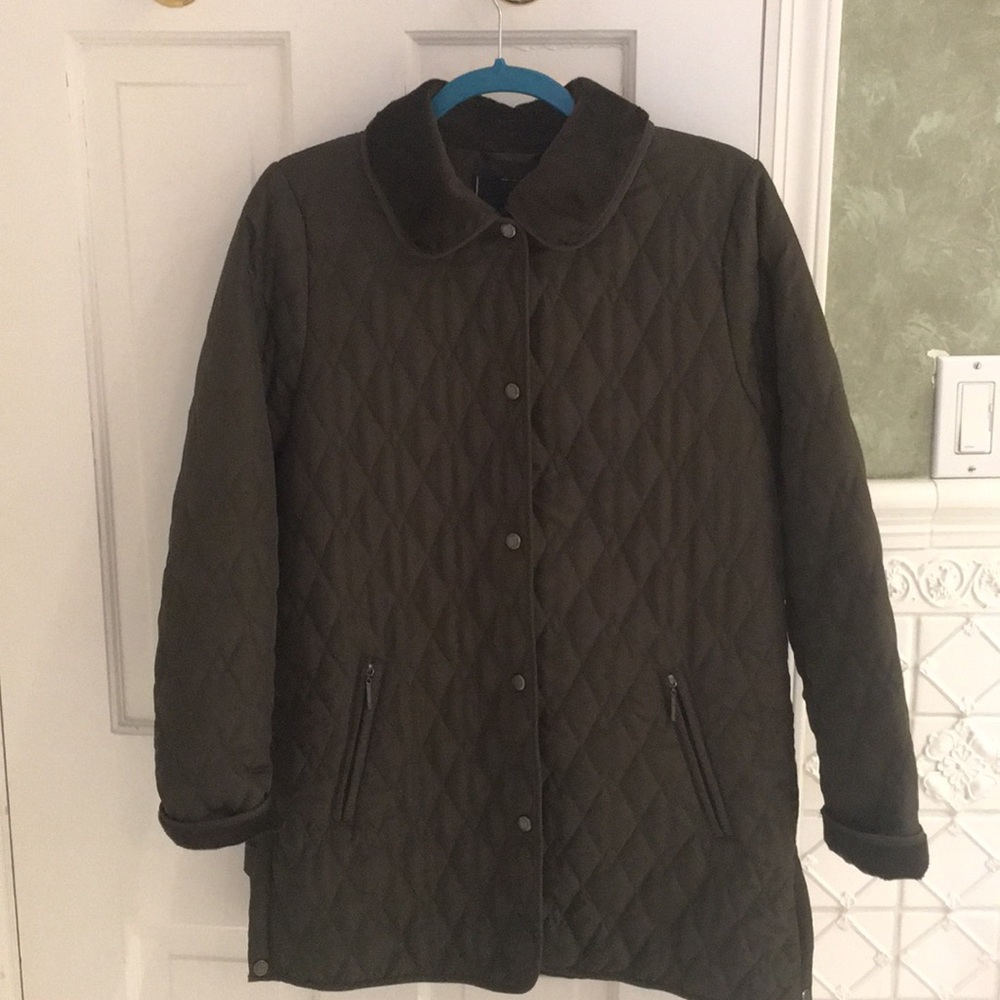Olive green quilted weatherproof coat